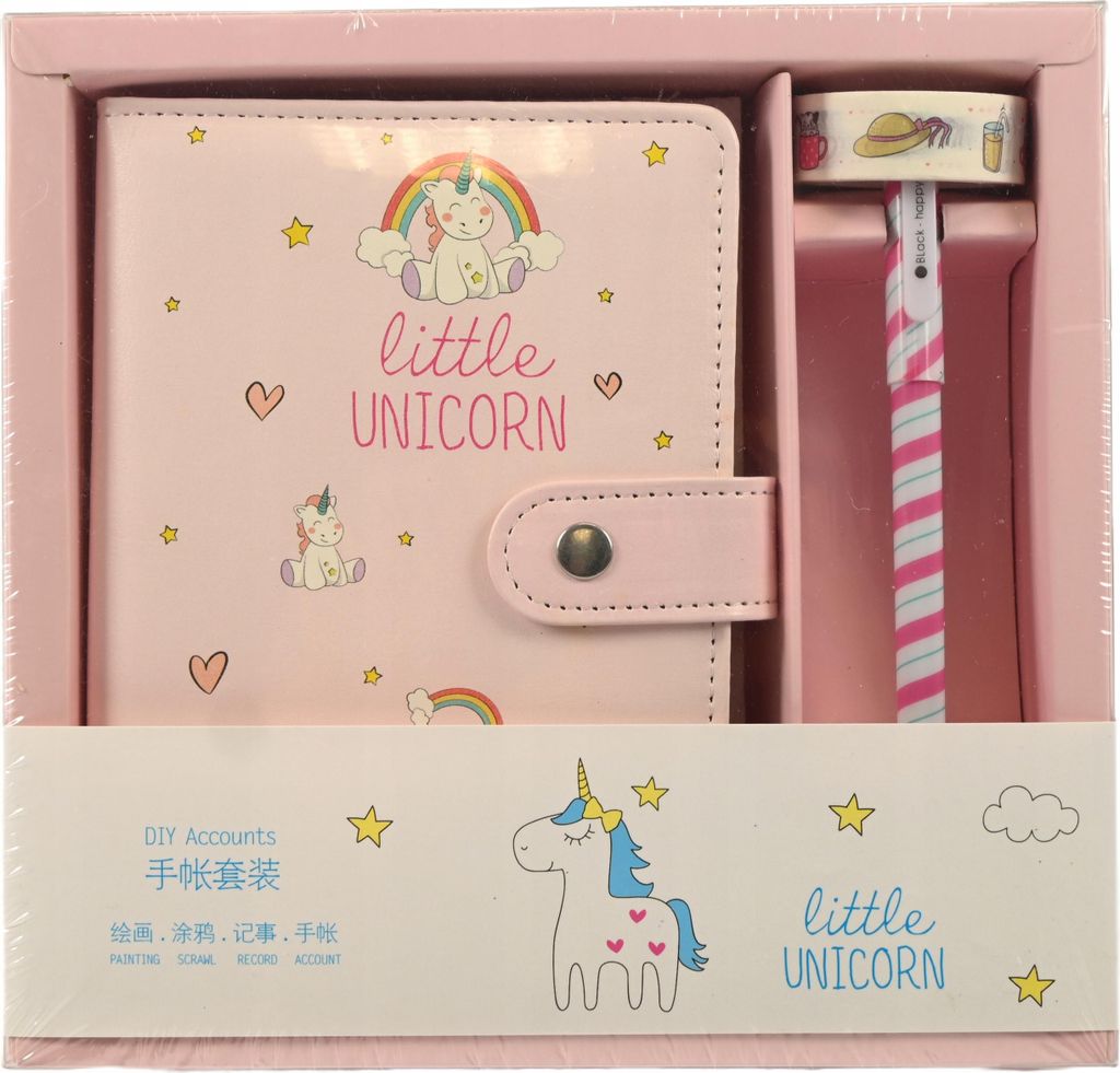 Notizbuch mit Stift Tagebuch Kinder Einhorn Motiv Kladde Schreibset Geschenk Mädchen Schule