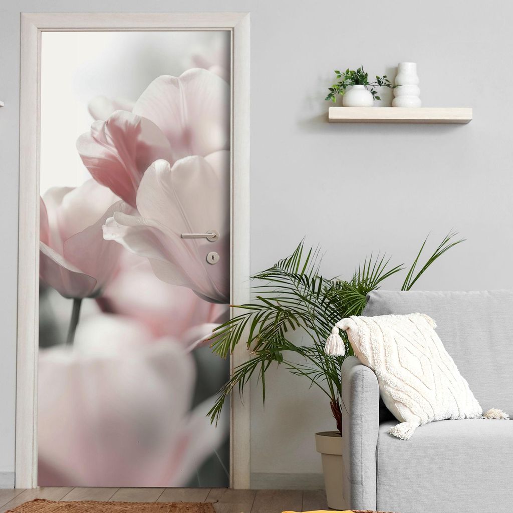 Türtapete selbstklebend | 200 x 90 cm Zarte rosa Tulpen, Produktbild 