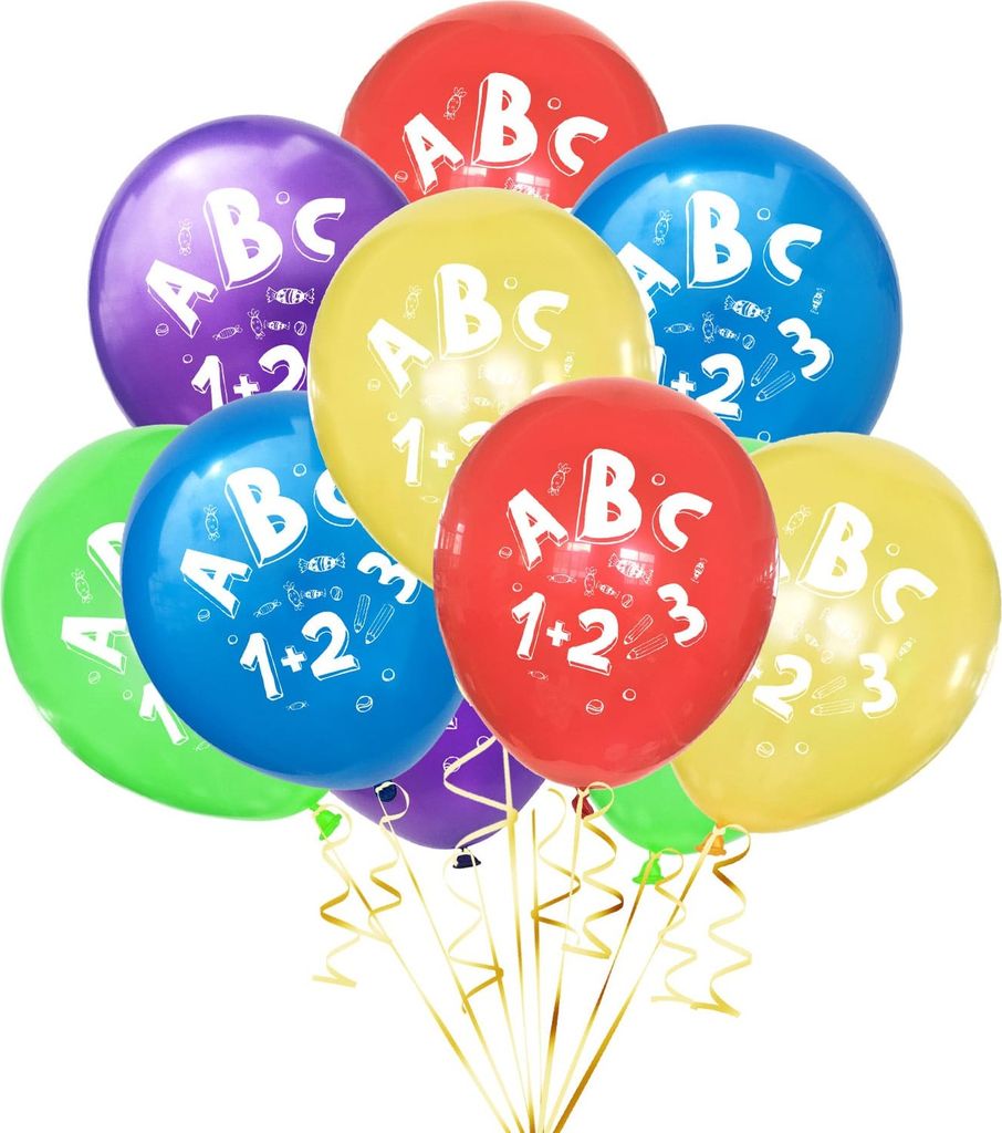 Oblique Unique 10x Luftballons Schuleinführung Einschulung Schulanfang Deko ABC und 1+2=3 Motive - Farbmix