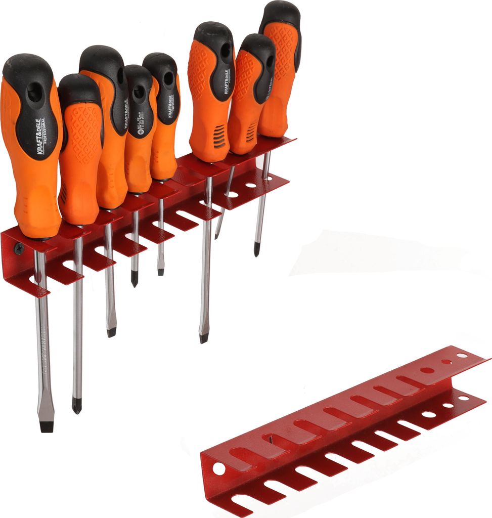 botle Metall-Schraubendreherhalter für 10 Werkzeuge, Rot - Halterung für Lochwand, Werkstatt & Garage, Länge 26 cm, robuste Stahlkonstruktion