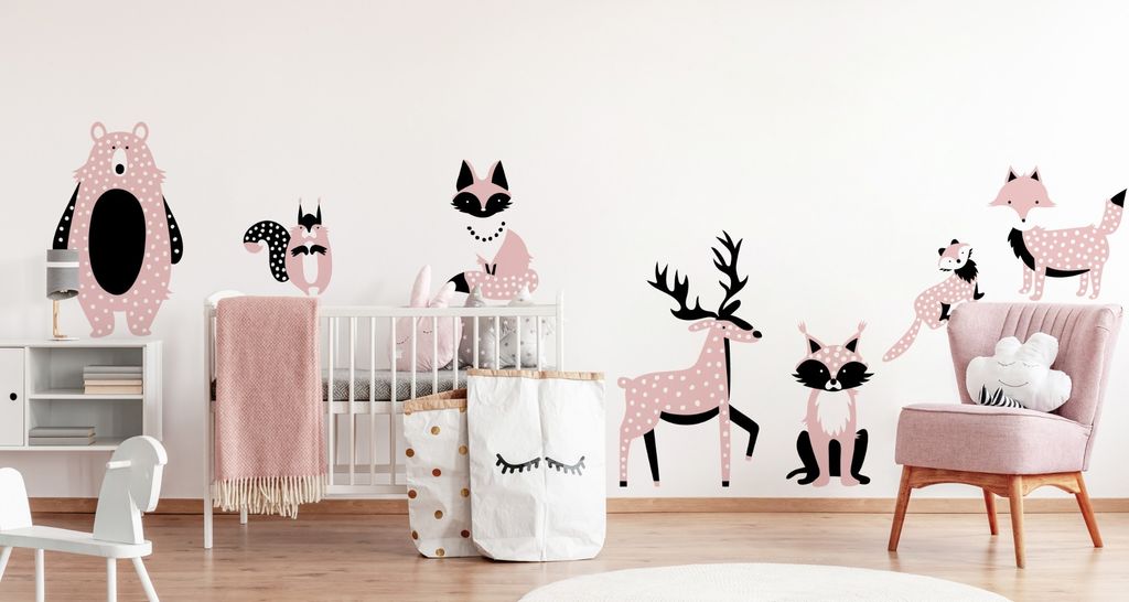 Muralo Wandsticker Waldtiere aus Punkten 100 x 200 cm Wandtattoo Wanddeko Aufkleber Set Kinderzimmer XXL