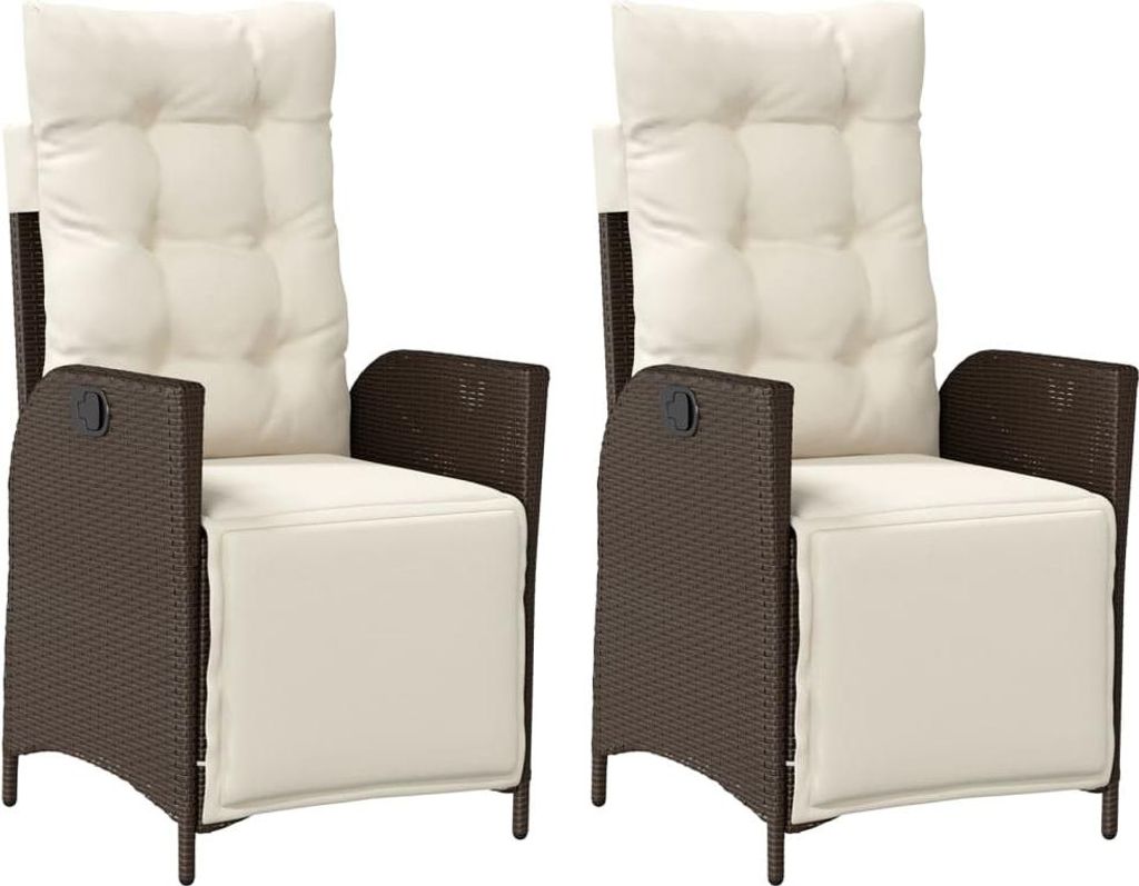 vidaXL Gartensessel mit Fußteil 2 Stk. Verstellbar Braun Poly Rattan
