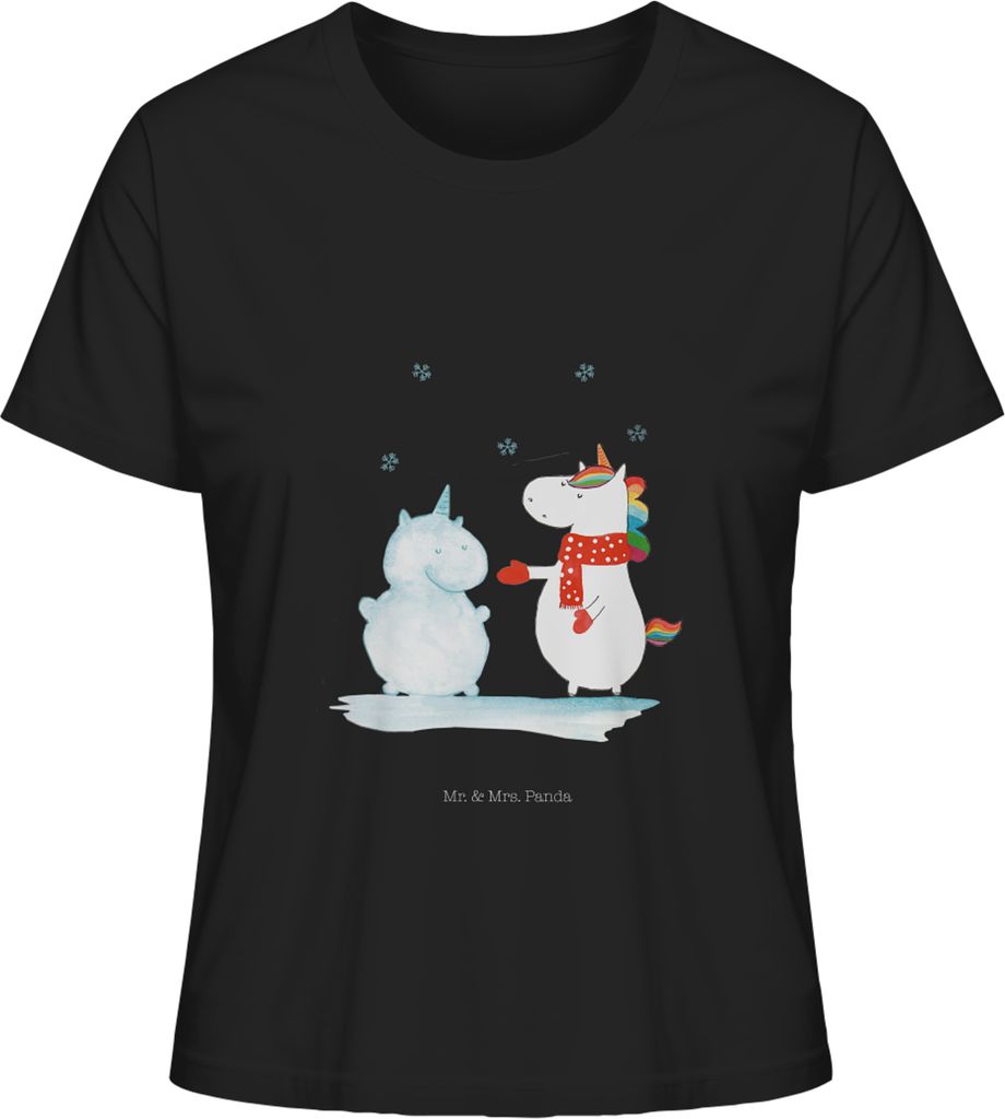 Mr. & Mrs. Panda Shirt Damen Einhorn Schneemann Größe S - Schwarz - Geschenk, Unicorn, Schnee, Weihnachten, Basic T-Shirt, Oberteil, Mit Print, k...