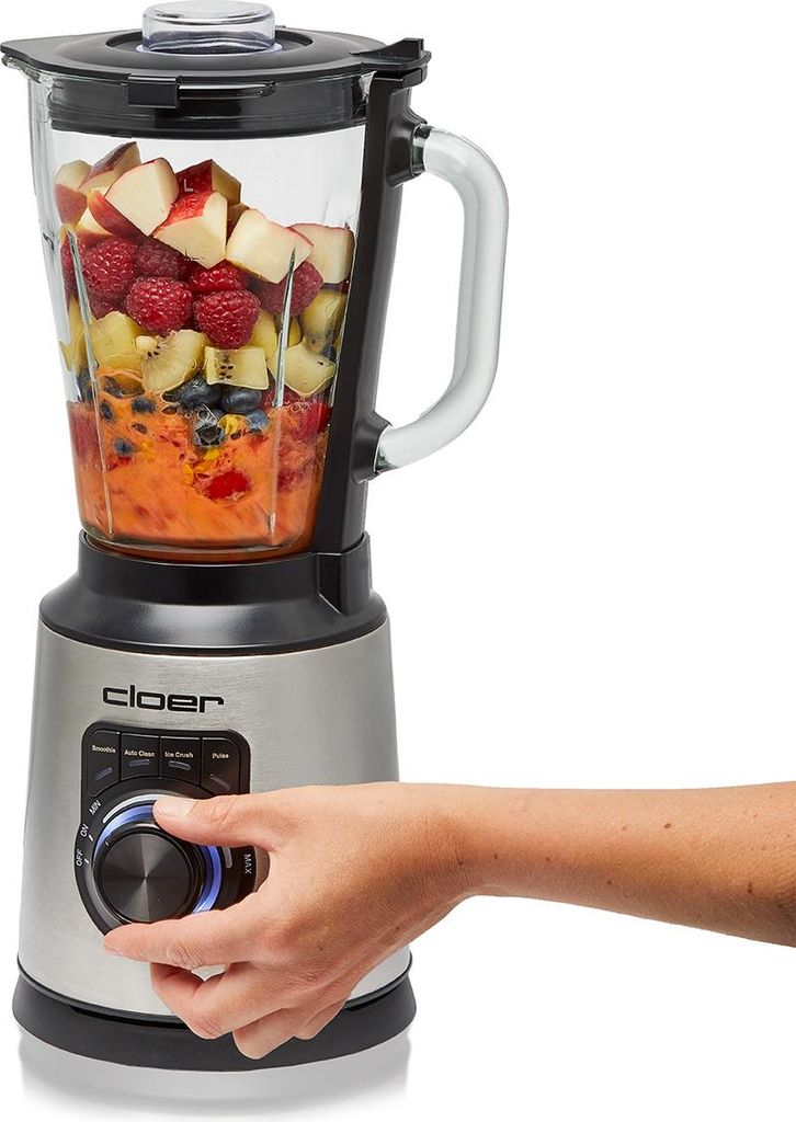Cloer 6958 Standmixer mit 1,5 l Glasbehälter und 6-flügligem Messer, Mixer mit Smoothie-, Ice-Crush-, Auto-Clean-Programmen & Puls-Funktion, stuf...