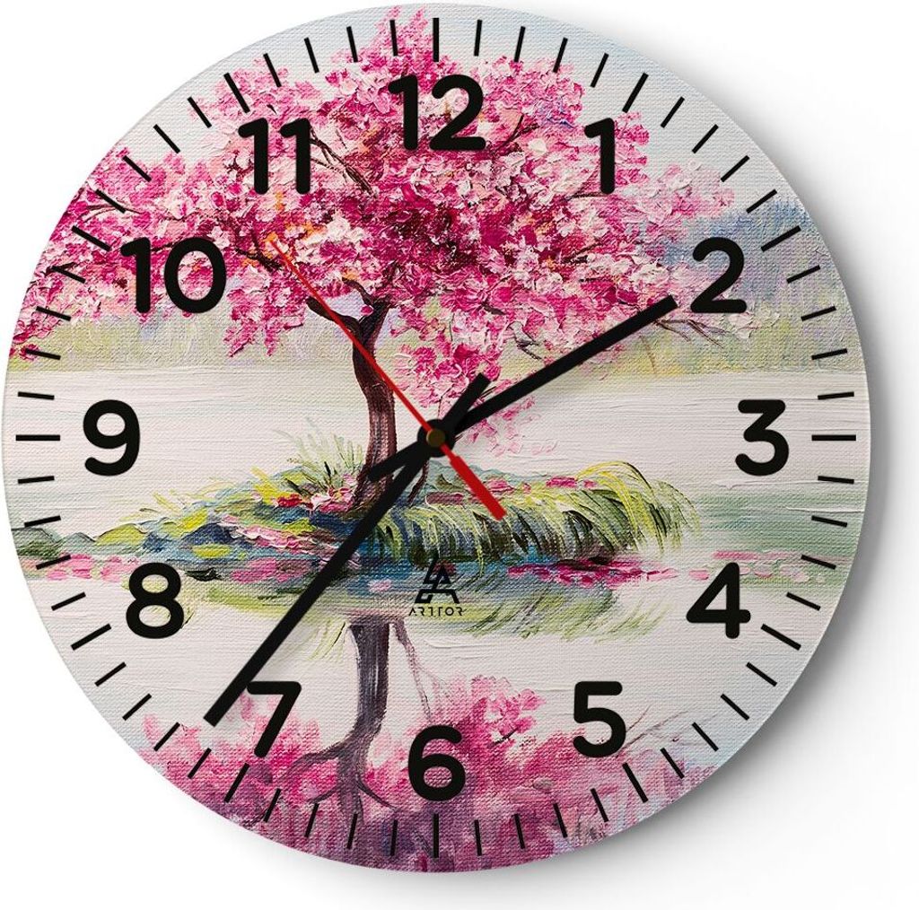 Wanduhr - Rund - Glasuhr - Baum Abstraktion - 40x40cm - Schleichendes Uhrwerk - Lautlos - zum Aufhängen bereit - Dekoration Modern - Wanddekoratio...