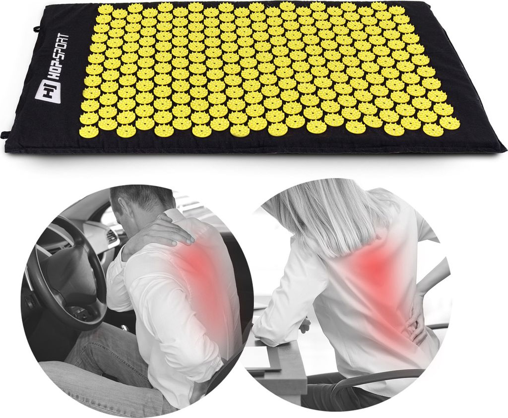 Hop-Sport Akupressurmatte HS-C072AM Nagelmatte zur wohltuenden Entspannung bei Schmerzen, Abmessungen 70 x 41x 2,5 cm - Gelb