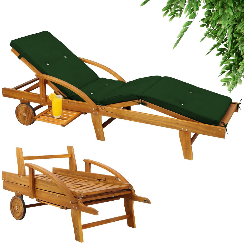 CASARIA® Lettino Prendisole in Legno Acacia incl. Cuscino Immagine del prodotto 