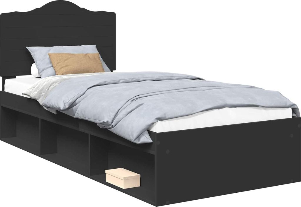 Bettrahmen Schwarz 90 x 200 cm Massives Kiefernholz
