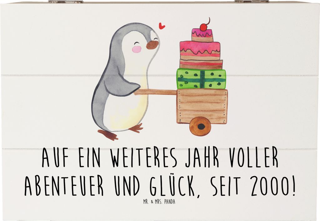 Mr. & Mrs. Panda Holztruhe 2000 Geburtstag Abenteuer Glück 22 x 15 cm - Weiß - Geschenk, Alter, Millennium Geburtsjahr, Holzkiste mit Deckel, Ges...