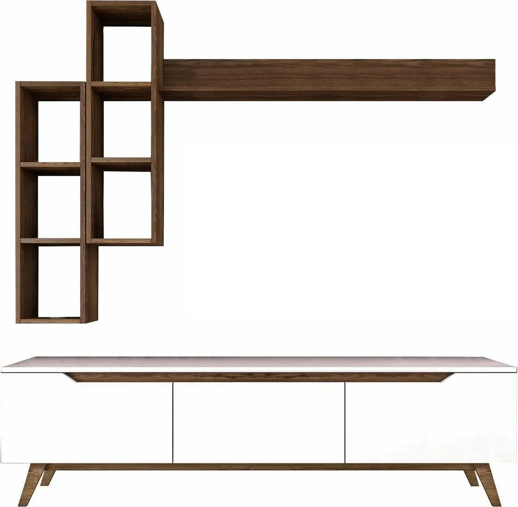 Atax Mur d'Étagères 180x35x49h cm Blanc avec 8 Rayonnages Modulables
