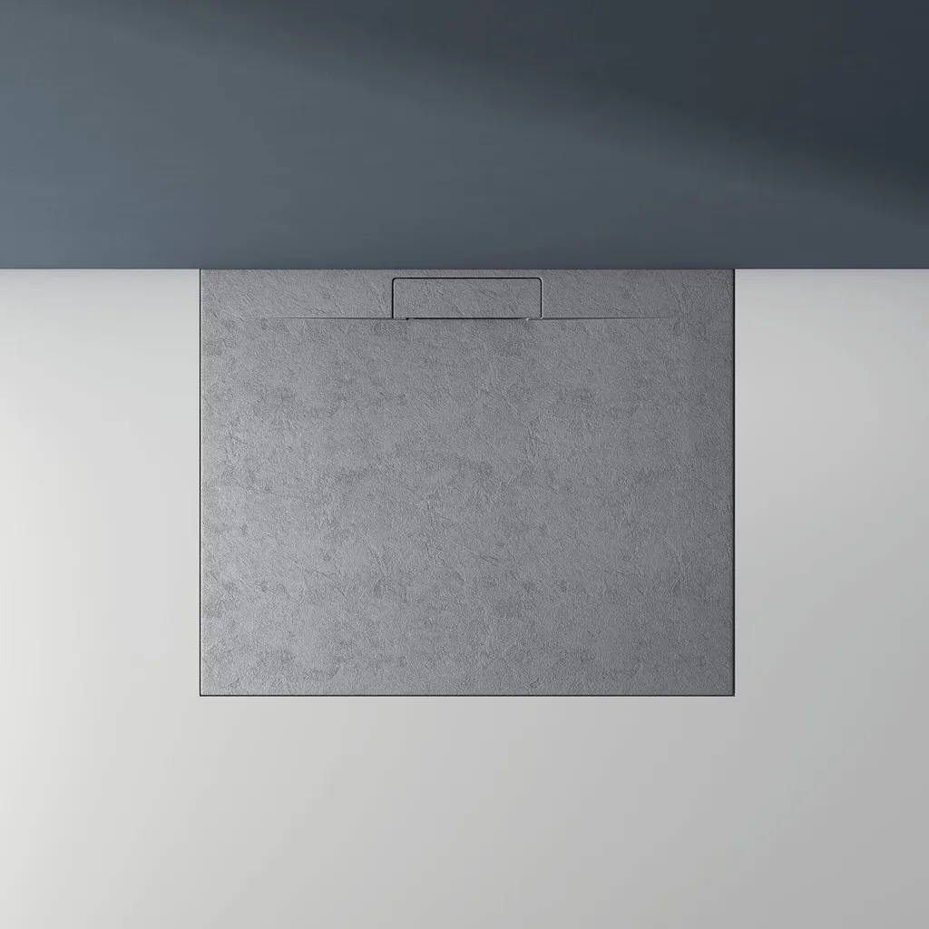 Receveur de douche antidérapant gris 100x80 Solid Surface avec bonde