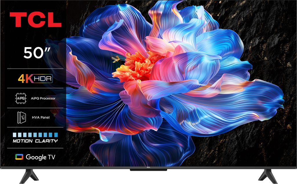 TCL 50V6C 50 Zoll Direct LED TV, 4K HDR Fernseher, Smart TV mithilfe von Google TV (Dolby Audio, Motion Clarity, Kompatibel mit Google Assistant)
