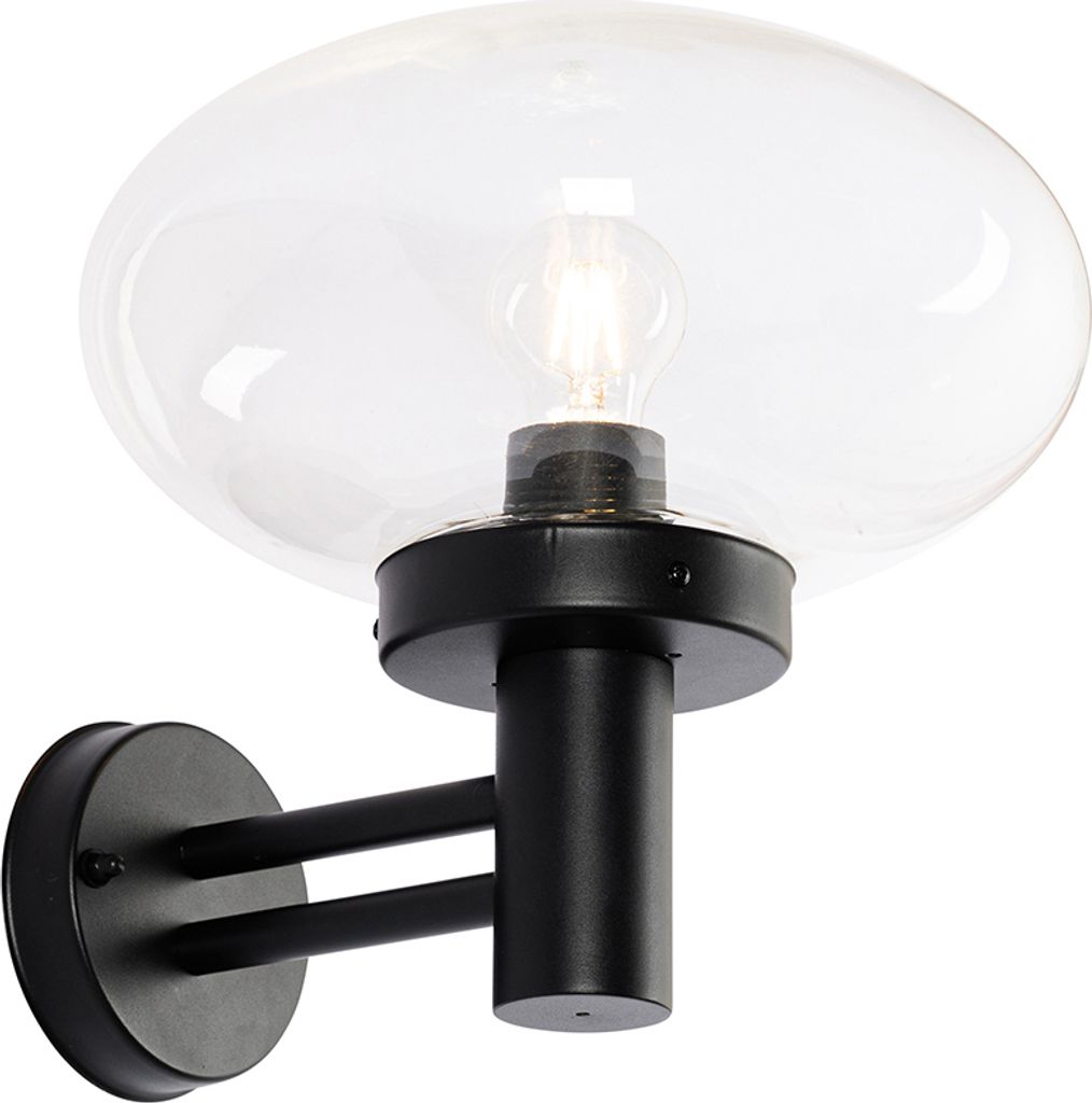 Moderne Außenwandleuchte Schwarz mit Glas Elly Produktbild 