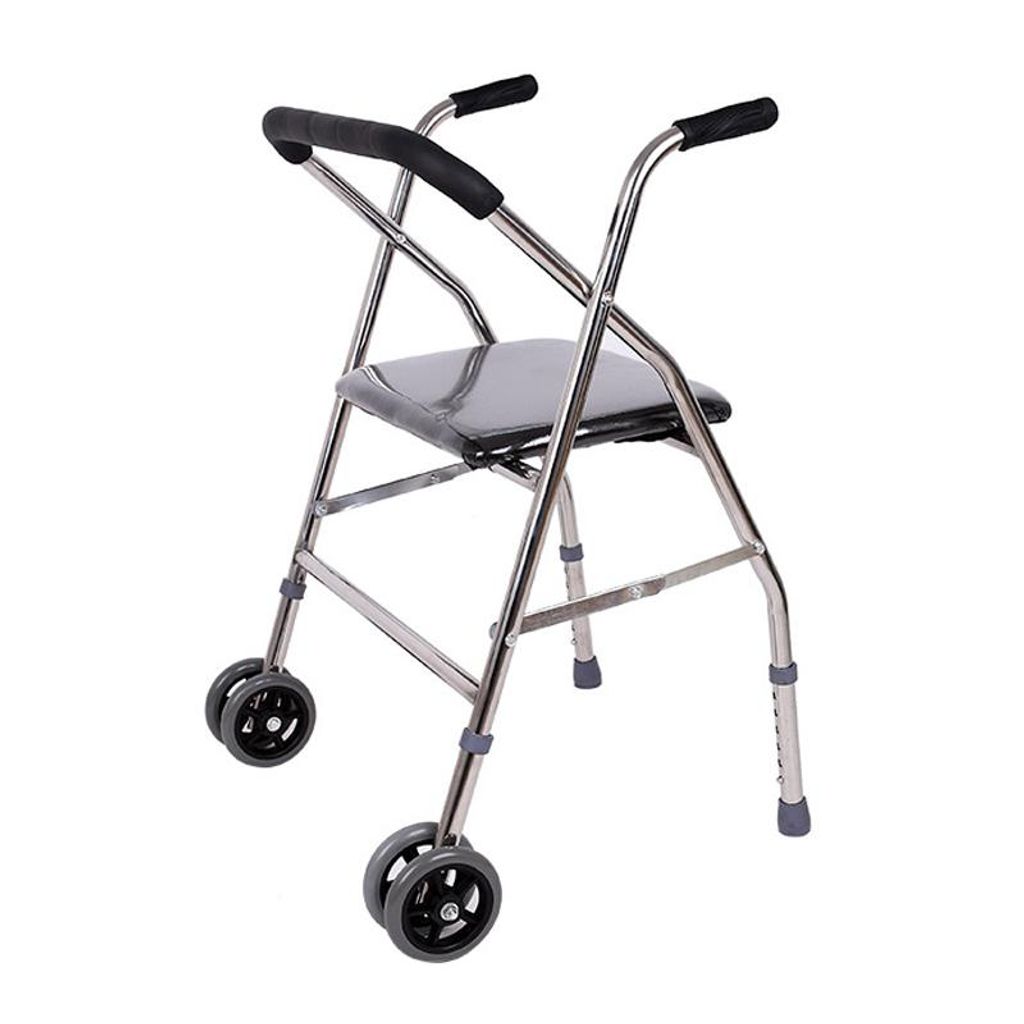Faltbarer Gehwagen, Leichter Rollator, Höhenverstellbar Senioren Gehhilfe, Stabiler Gehstuhl, Rutschfest Pflegehilfe, 2-Rad Modell