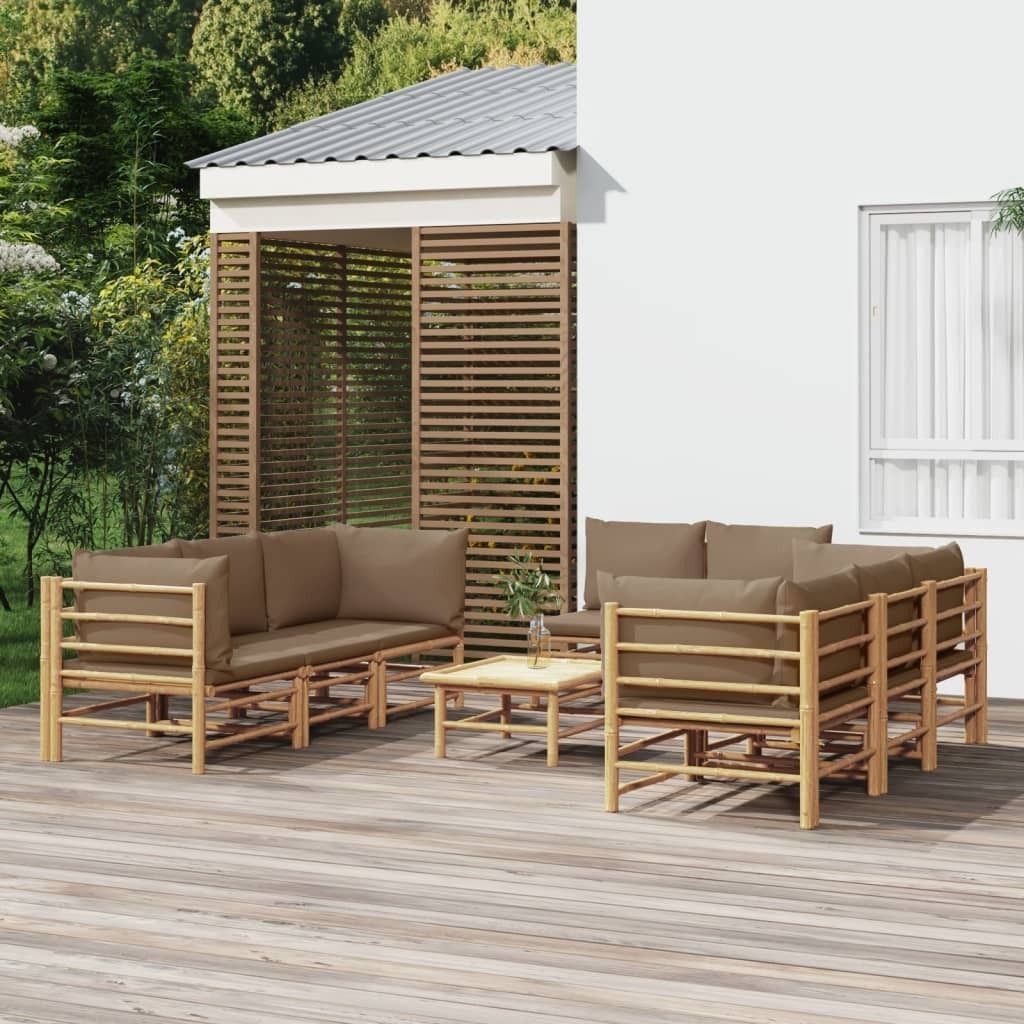 The Living Store 9-tlg. Garten-Lounge-Set mit Kissen Taupe Bambus