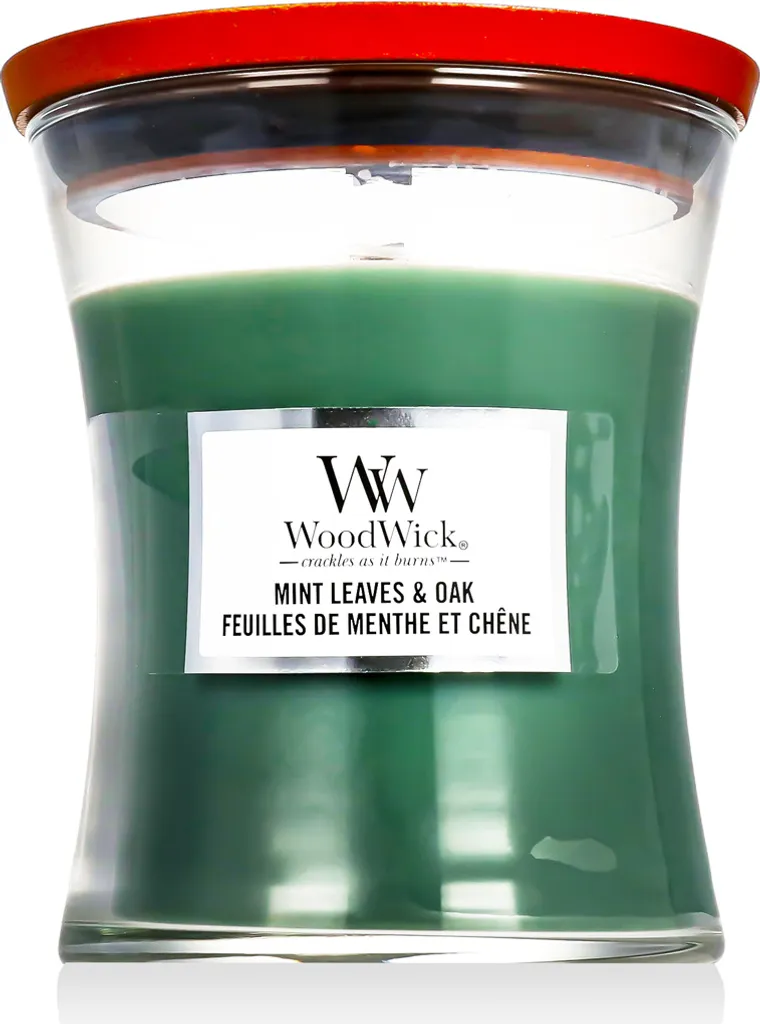 Bougie WoodWick Mint Leaves & Oak 275g avec Mèche en Bois Crépitante