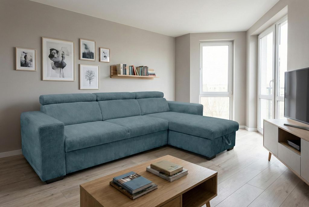 Modernes Ecksofa mit Schlaffunktion Nicole Blau – Komfort, Design & Funktionalität