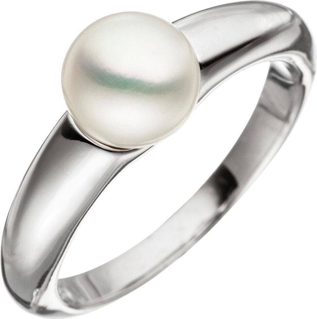 Ring Damenring mit weißer Süßwasser Perle 7-7,5mm Perlenring aus 925 Silber Innenumfang 54mm Ø17.2mm