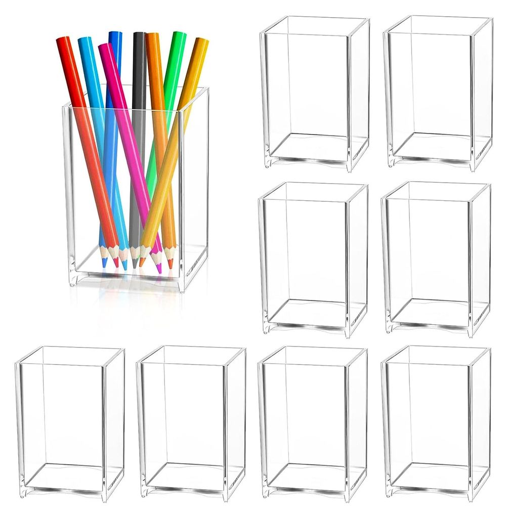 9er Set Acryl-Stifthalter, transparenter quadratischer Bleistiftbehälter für Schreibtische, Make-up-Pinselhalter, Schrein-Organizer, Bleistift-T...