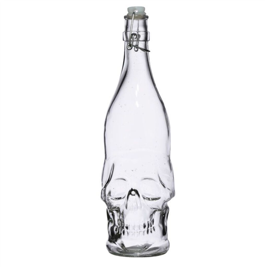 Wasserflasche Totenkopf aus klarem Glas 1L Flasche Schädel Produktbild 