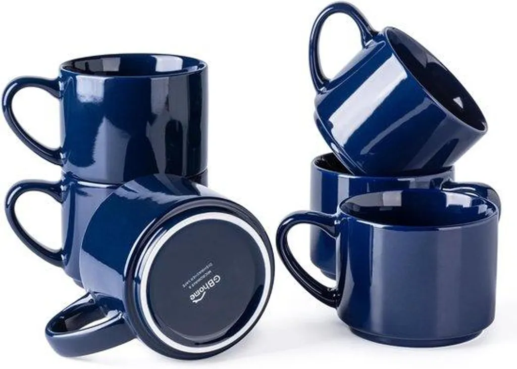 Mugs en céramique bleu marine pour café et thé au bureau - Pack de 6