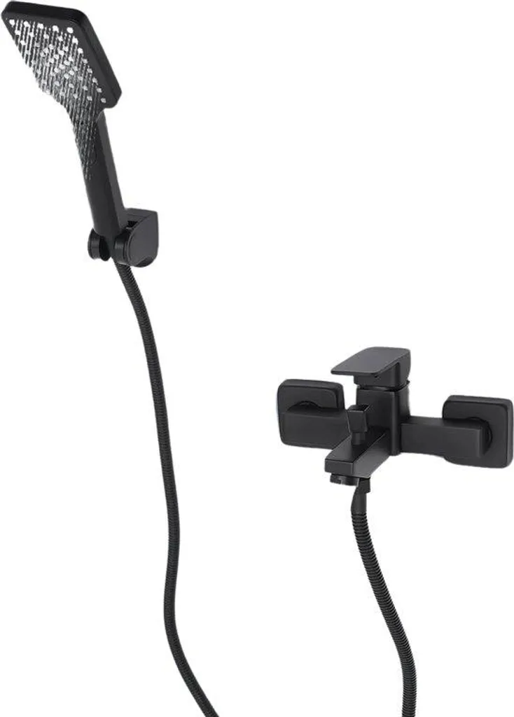 Douche effet pluie noire mate avec barre réglable et pommeau XL