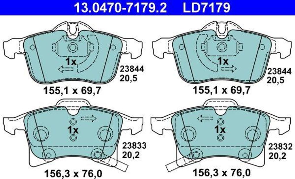 ATE 13.0470-7179.2 Bremsbelagsatz, Scheibenbremse OE 93176429 kompatibel mit Adam, Astra H, Astra (A04), Combo, Corsa C, Corsa D, Corsa E, Meriva, ...