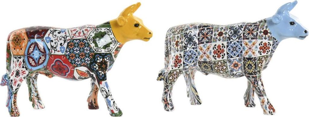 Deko-Figur Home ESPRIT Gelb Blau Bunt Stier 16 x 6 x 12 cm (2 Stück)
