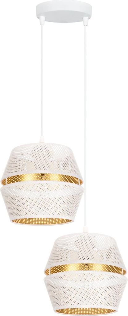 Hängeleuchte Metall E27 40 cm breit H: max. 90 cm in Weiß Gold 2-flammig Hängelampe