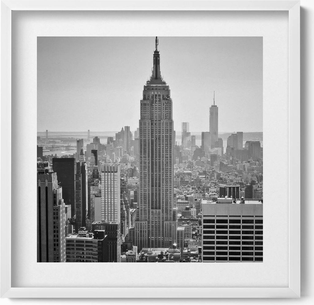Ansicht von New Yorker Wolkenkratzern– Wandbild mit Rahmen – Gerahmtes Bild – Wanddekoration – 50x50 cm – Weiß Rahmen