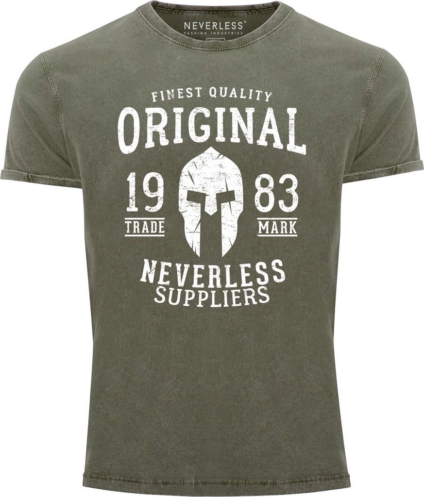 Cooles Angesagtes Herren T-Shirt Vintage Shirt Original Gladiator Aufdruck Used Look Slim Fit Neverless oliv M