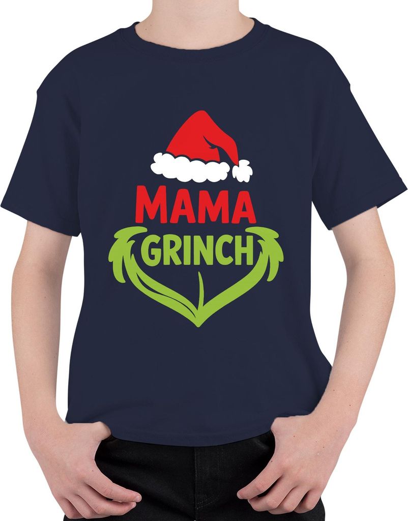 MAMA GRINCH Weihnachten Geschenk Mütze grün Herz Familie lustig Uni Kinder T-Shirt, Navy, 140
