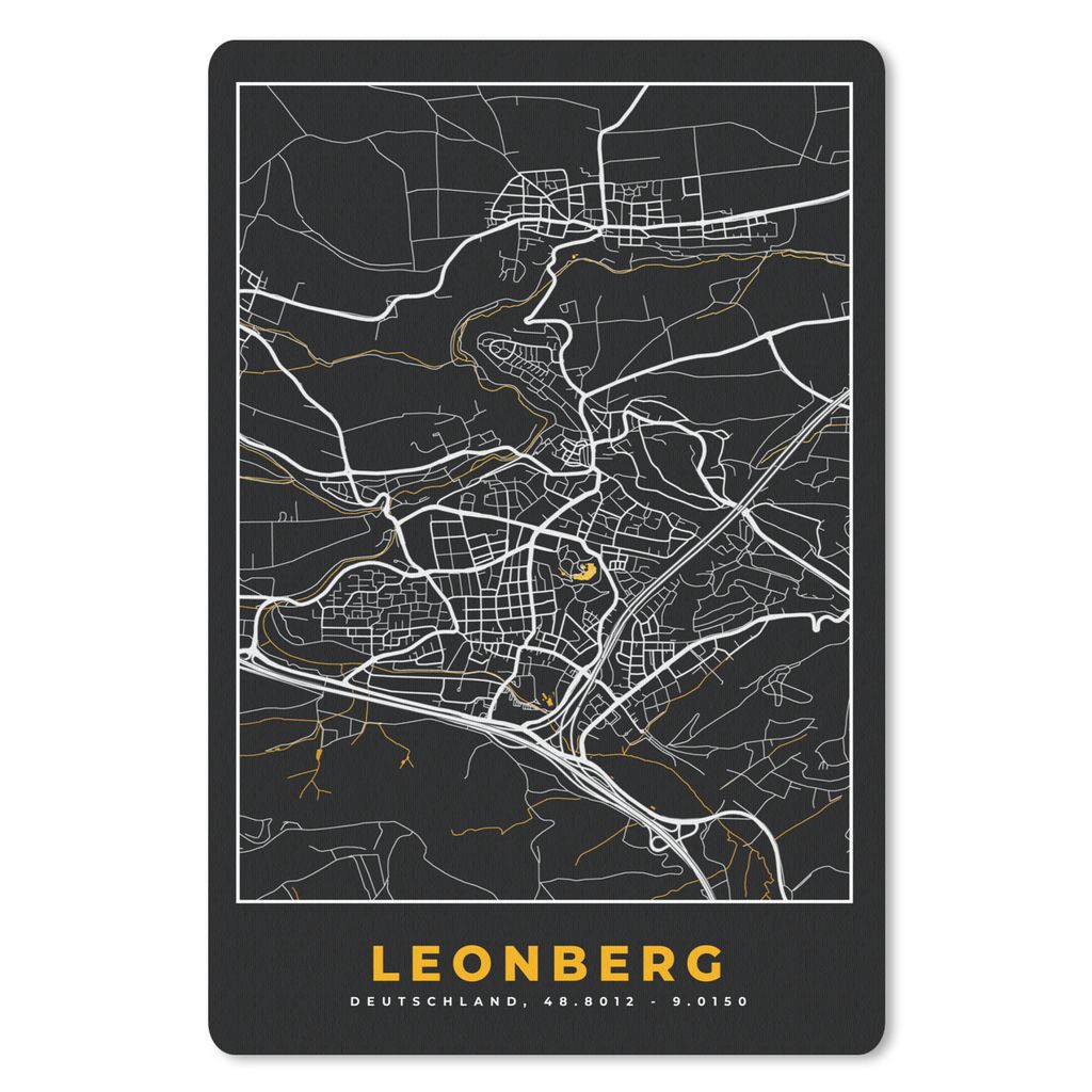 MuchoWow Mauspad Mousepad Schwarz und Gold - Stadtplan - Leonberg - Deutschland - Karte 18x27 cm - Mousepads - Maus Mat - Pad - Mausunterlage
