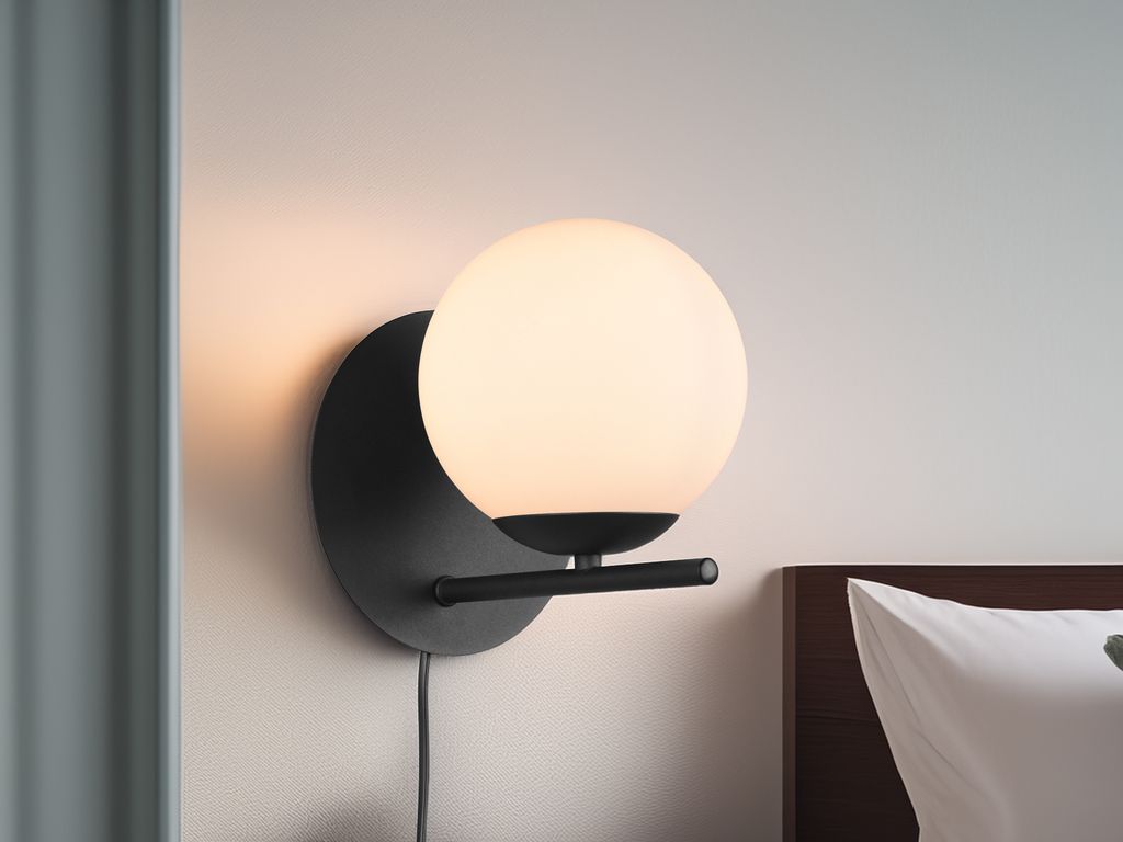 Retro LED Wandlampe mit Stecker, Schalter und Kabel, Glaskugel Lampenschirm Weiß