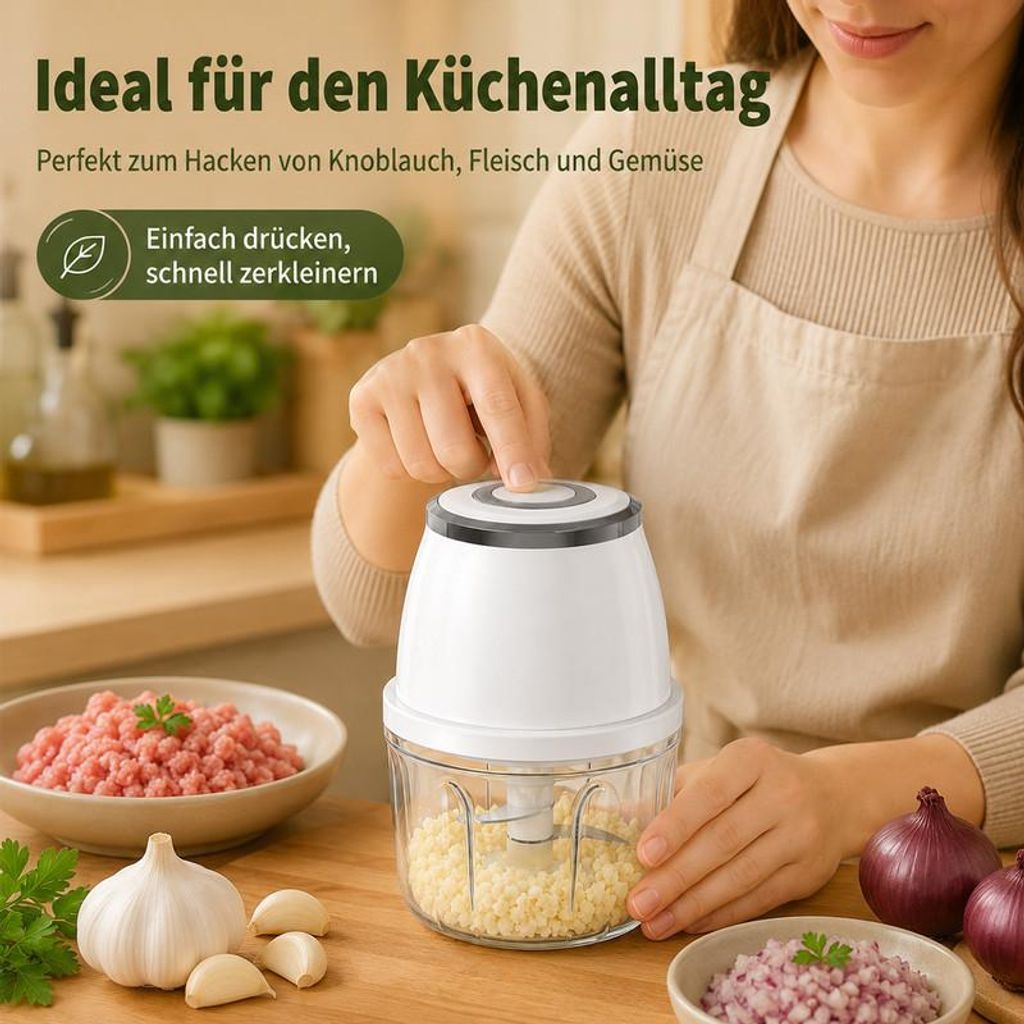 Kabelloser Mini-Zerkleinerer 250 ml mit Glasbehälter, USB-C