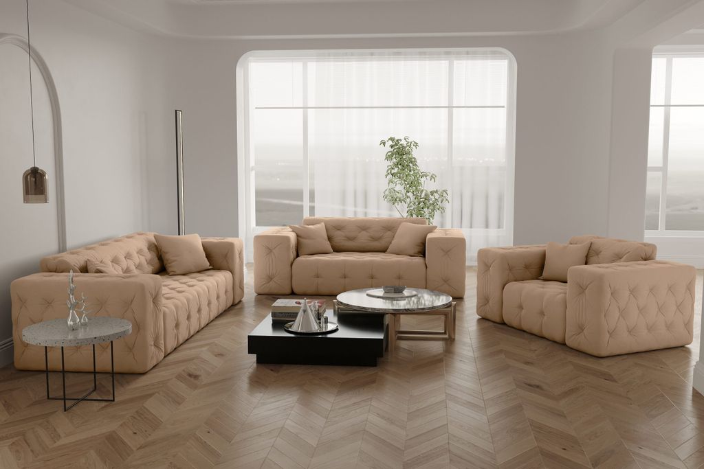 Kaiser Möbel Sofagarnitur, Couchgarnitur CLOUD Couch 3+2+1 stilvol Viele Farben Beige