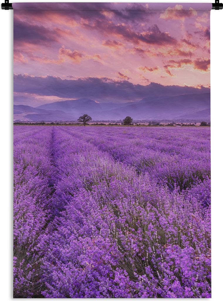 MuchoWow Wandteppich Wandbehang Lavendel - Lila - Blumen - Feld 90x135 cm Tapisserie Dekoration Wandtuch - Baumwolle - Wandskulptur