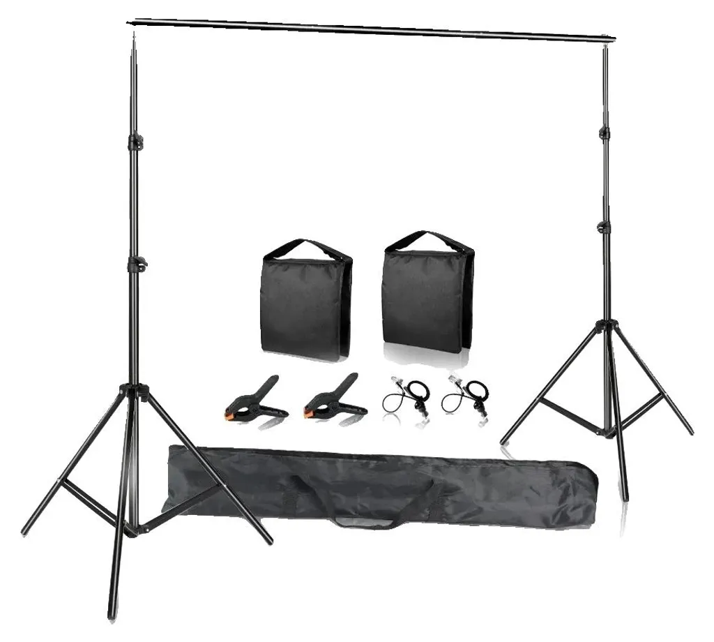 Kit studio photo complet : Support de fond ajustable 2x2m et lestage