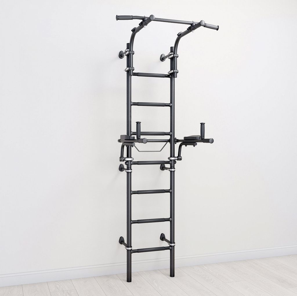 Sprossenwand ClimbMaxx M9 inkl. Dip-Station Schwarz