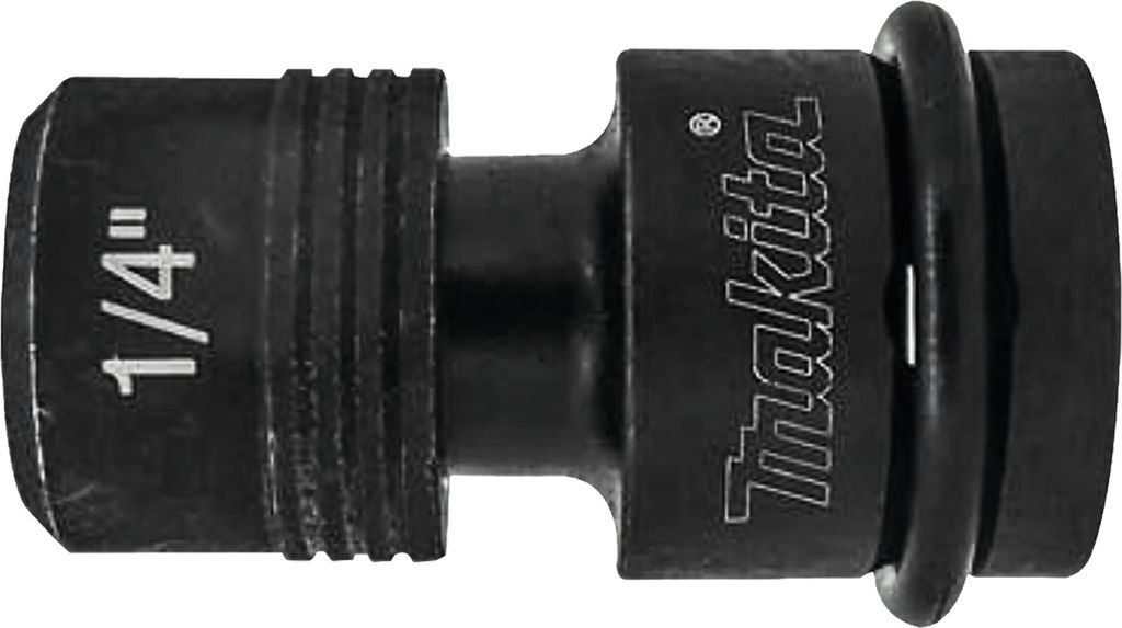 A black metal adapter with markings.