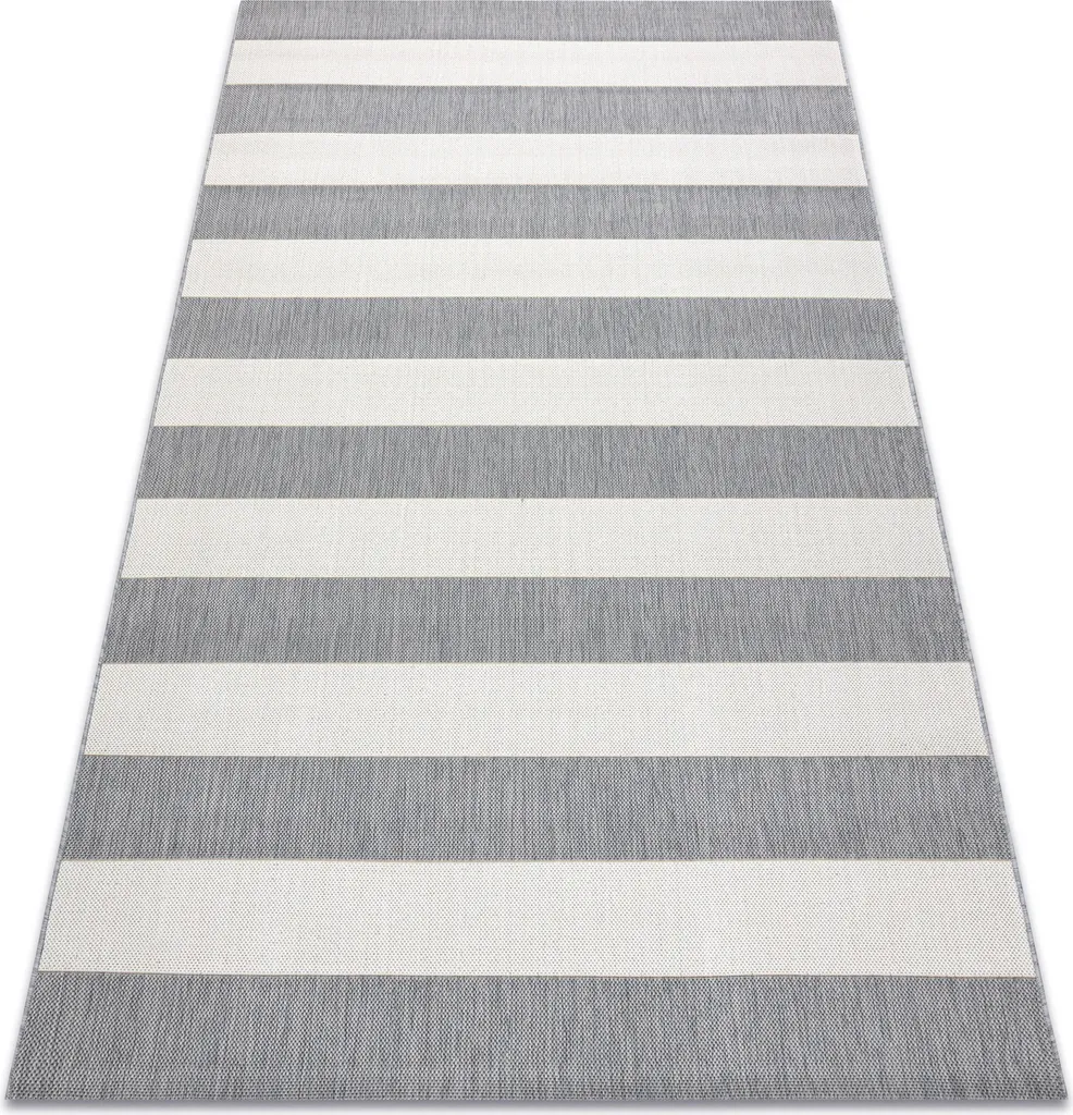 Grand Tapis de Cuisine ou Entrée Sisal Plat 160x230 cm Rayures Blanc