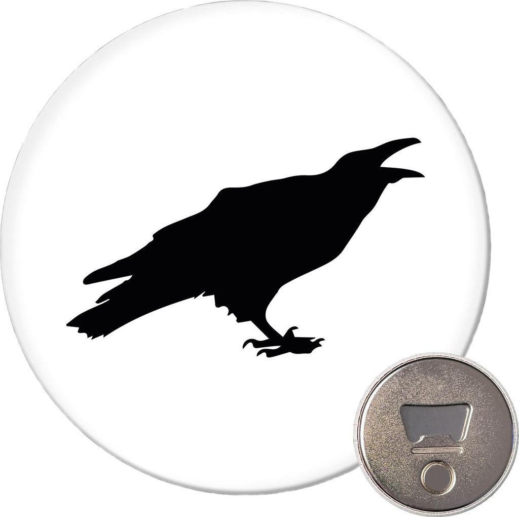 Huuraa Magnet Rabe Silhouette 59mm Kühlschrankmagnet rund Flaschenöffner Geschenkidee