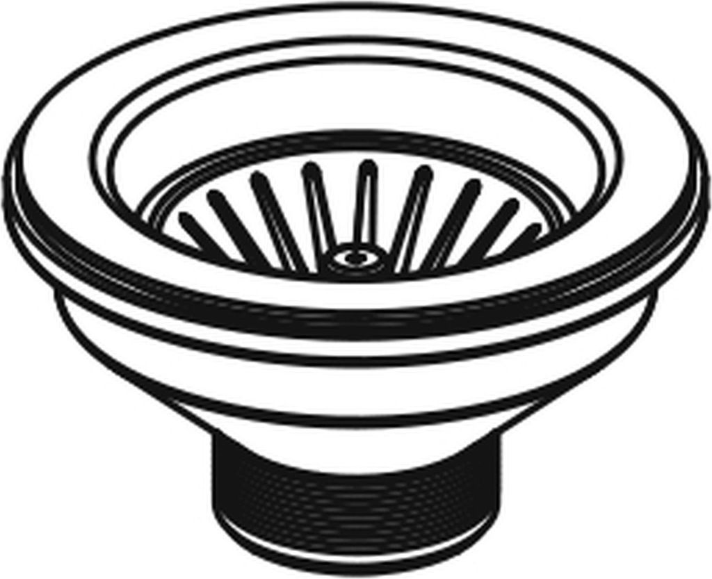 A black and white line drawing of a sink strainer basket.