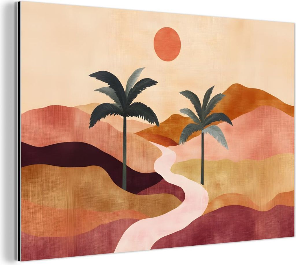 MuchoWow Wanddekoration Metall Metallbild Wandkunst 60x40 cm Hügel - Palmen - Abstrakt MuchoWow Aluminium Gemälde - Gemälder