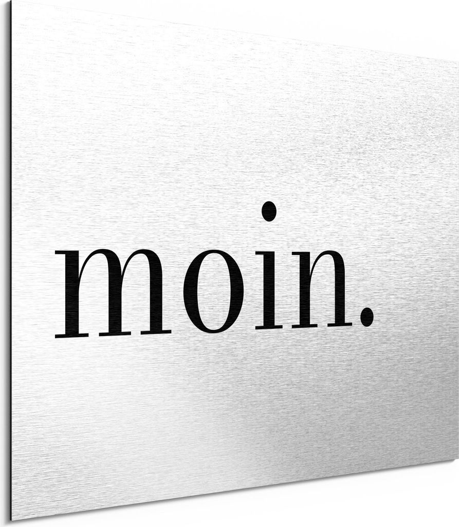 DEQORI Alu-Dibond Bild Silber 80x60 cm 'Moin - Schriftzug' Wandbild Metall dünn Design