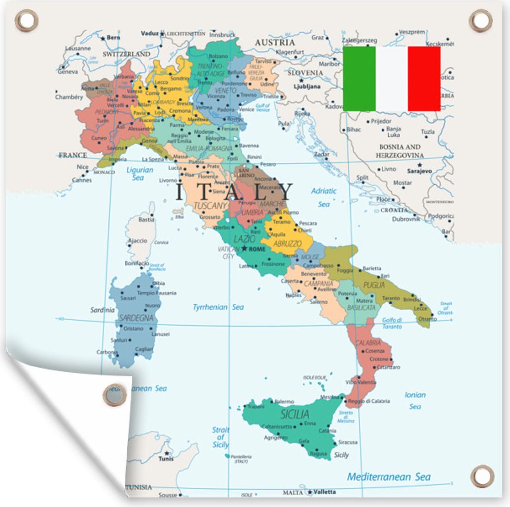 MuchoWow 50x50 cm Outdoor-Poster Gartendeko Sichtschutz Garten Poster für den Garten Karte von Italien