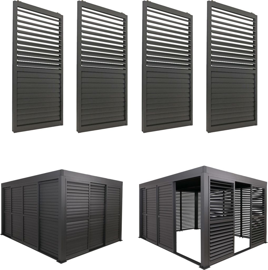 4er-Set Aluminium Schiebetür für Pergola MCW-L46, Terrassenüberdachung, Lamellenpaneel Modul, 206x369cm anthrazit