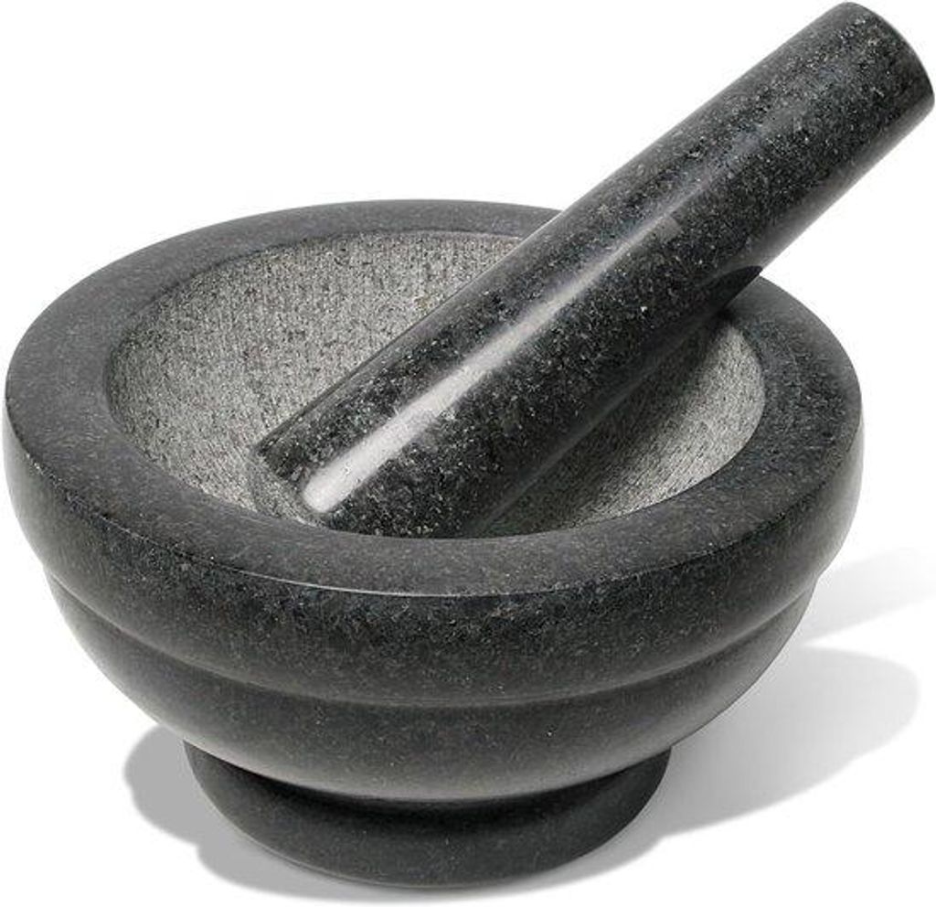 Famanu Mörser und Stößel – Robustes Küchengerät aus Granit, ideal zum Mahlen von Kräutern und Gewürzen