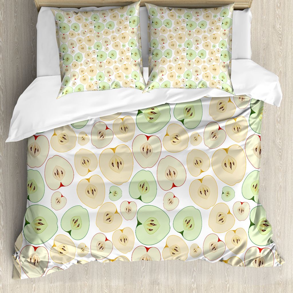 ABAKUHAUS Apfel Bettbezug, Früchte in Zwei Hälften geschnitten Samen, Milbensicher Allergiker geeignet mit Kissenbezügen, 155 cm x 220 cm - 80 x...