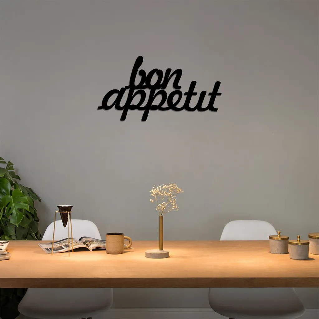 Decorazione Murale Wallity Bon Appetit Metallo Nero 50x30 cm Resistente